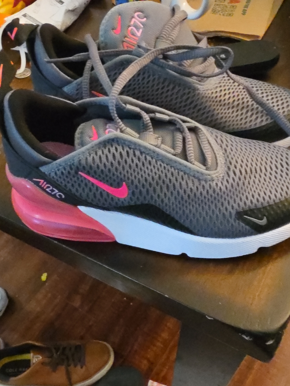 Nike Gray Mesh Sneakers with Pink Accents